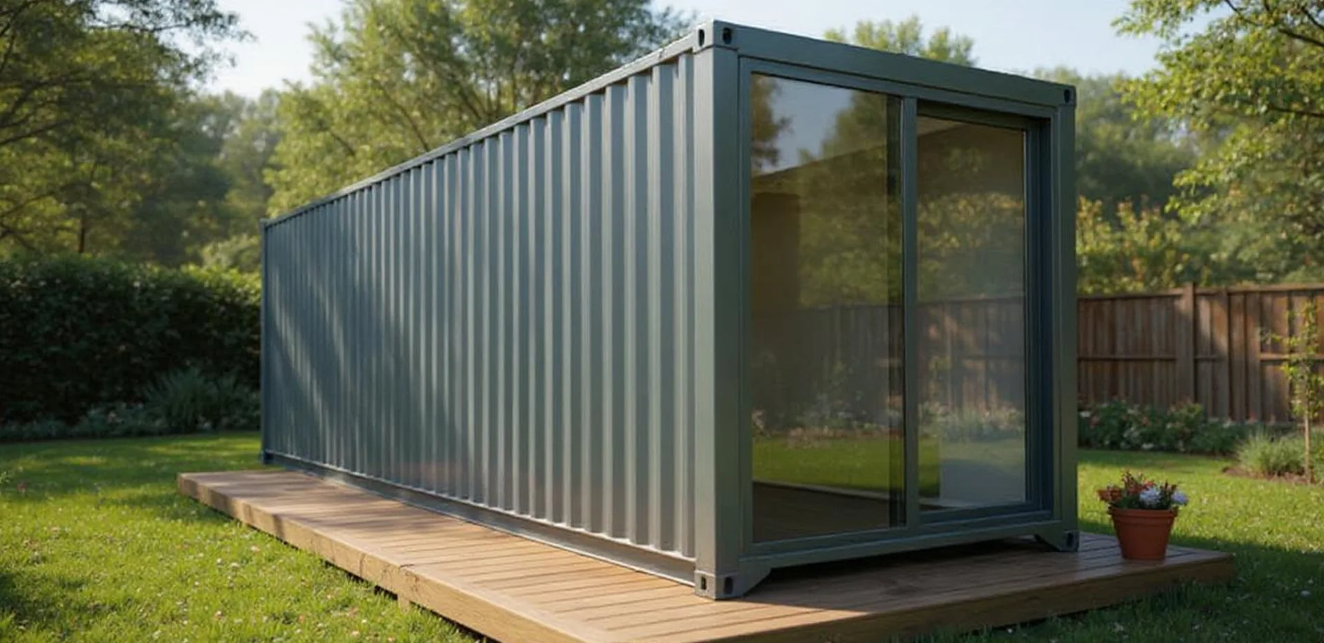 40FT container conversion — interior open-plan living area with kitchen and lounge.