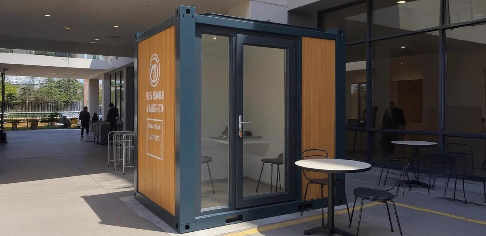 Series 200 XS garden room — installation context with paved walkway.