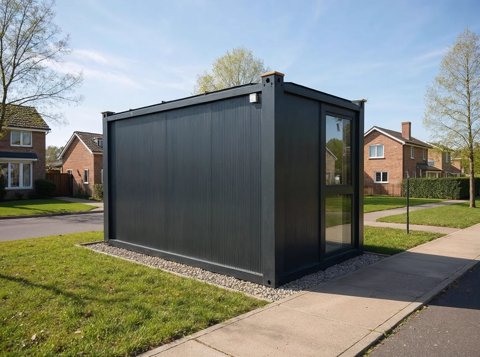 Series 400 M garden room — wider perspective with garden landscaping.