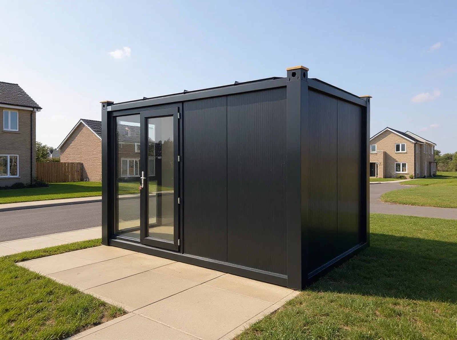 Series 400 M garden room — close-up of cladding and door frame.