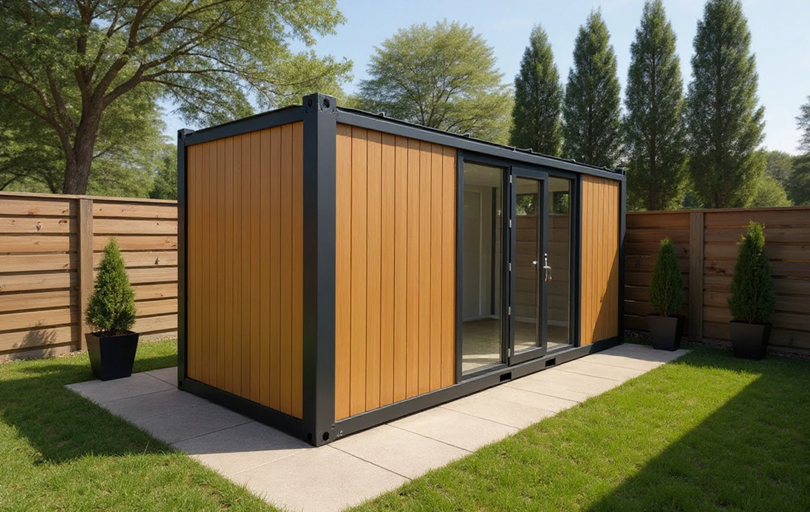 MODDOLIVING Series 600 large garden room exterior with extended single-bay footprint and floor-to-ceiling glass.