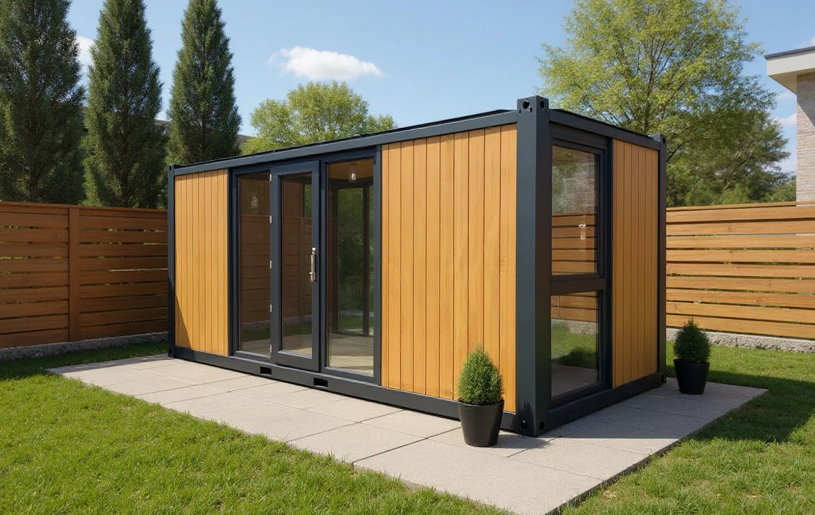 Series 600 L garden room — twilight exterior view.