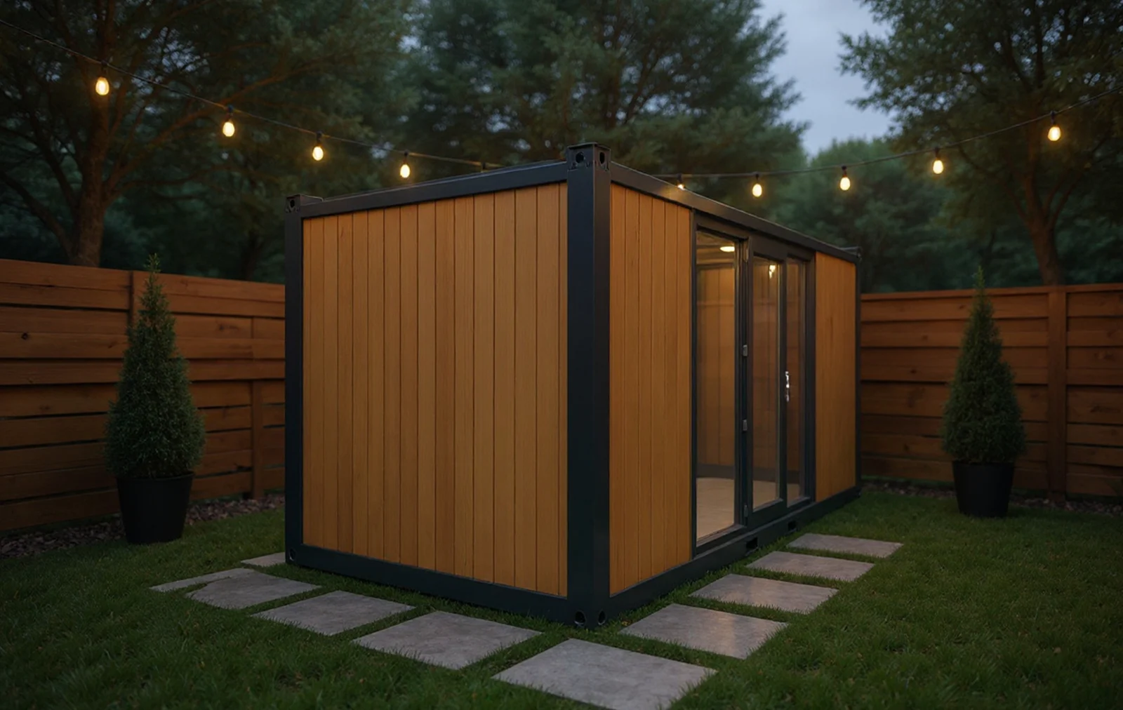 Series 600 L garden room — exterior view with timber cladding and uPVC door.