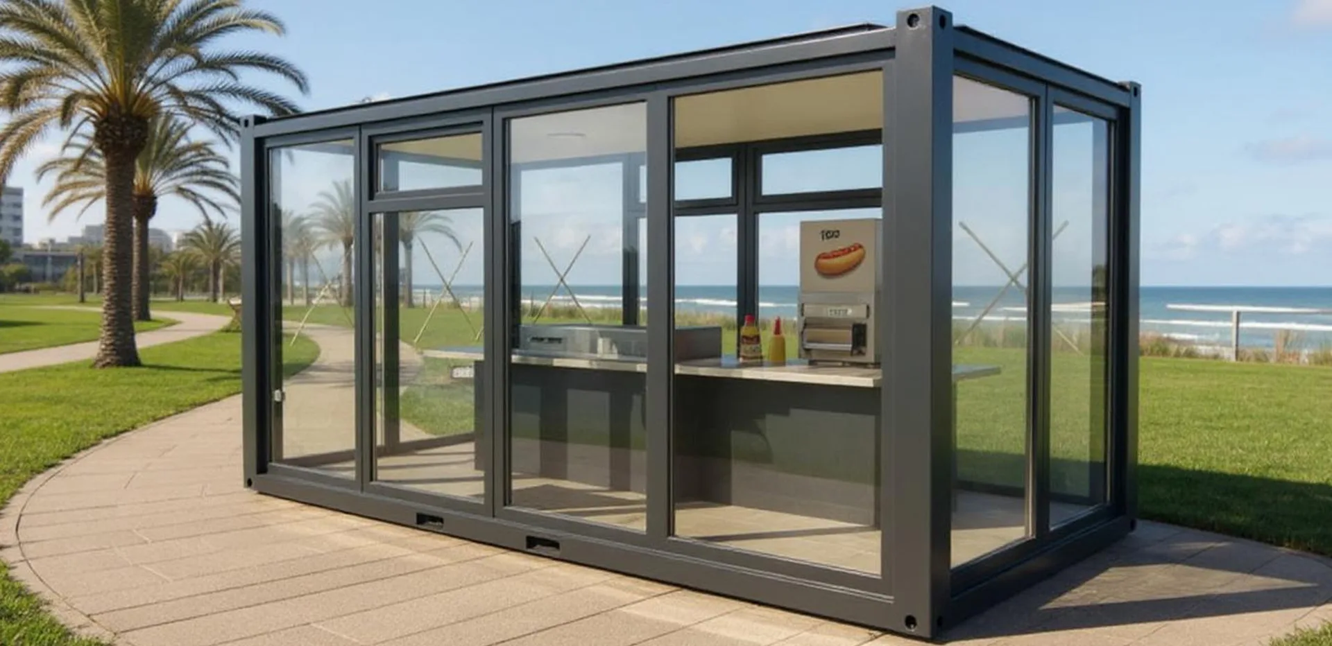 K600 L kiosk — wider site view with surrounding event infrastructure.