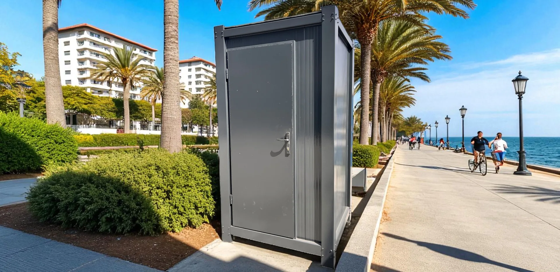 T110S single WC — alternate exterior view in temporary facility context.