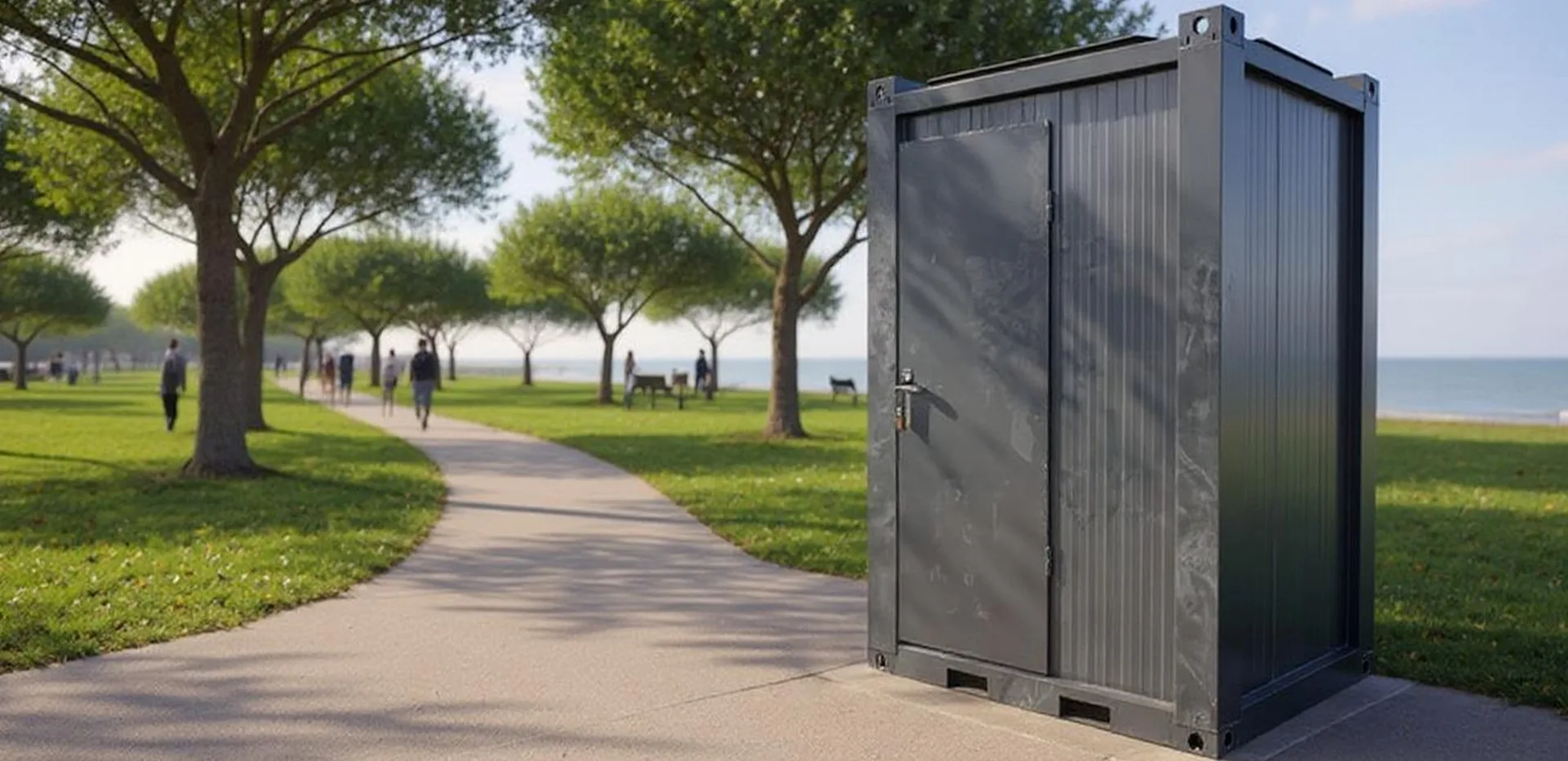 T135B small bathroom — alternate exterior view at a temporary site facility.