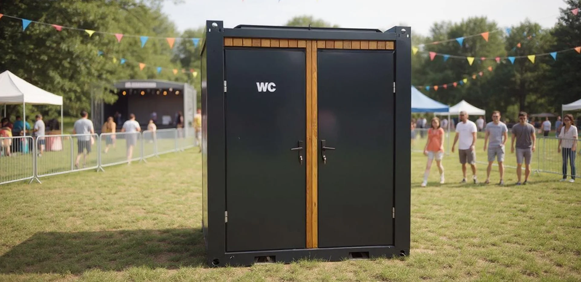 T135D double WC — alternate exterior angle with branded panel finish.
