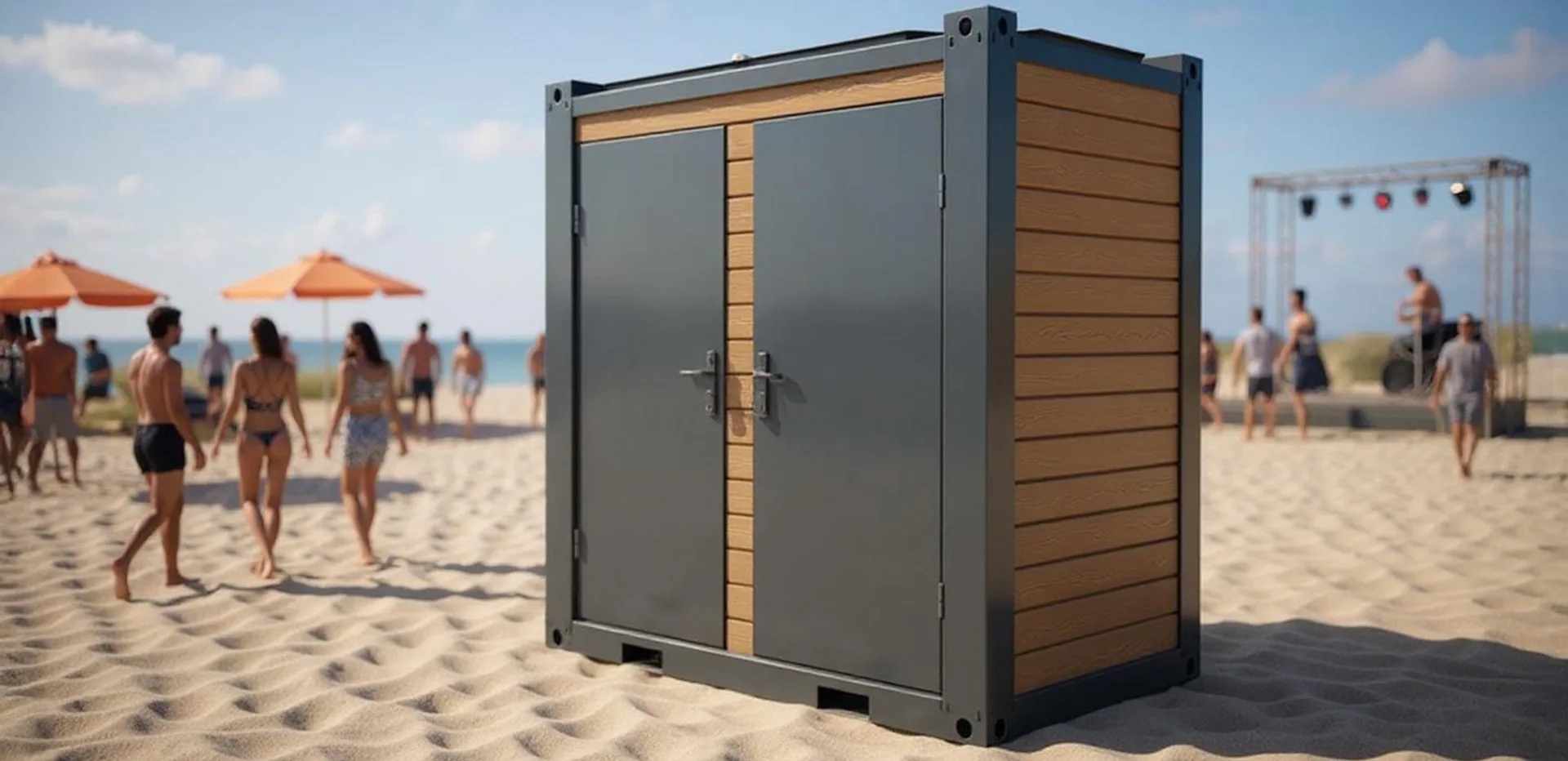 T135D double WC — site context at an outdoor event venue.