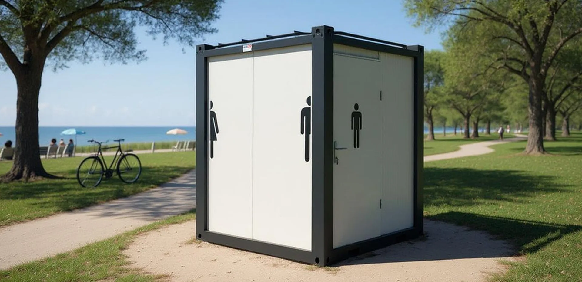 T210D large double WC — interior view of one cubicle with easy-clean surfaces.