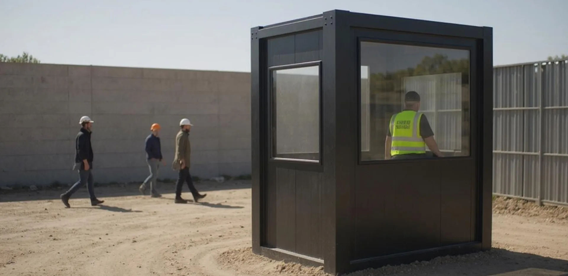 T135G M security hut — close-up of the locking door and glazing detail.