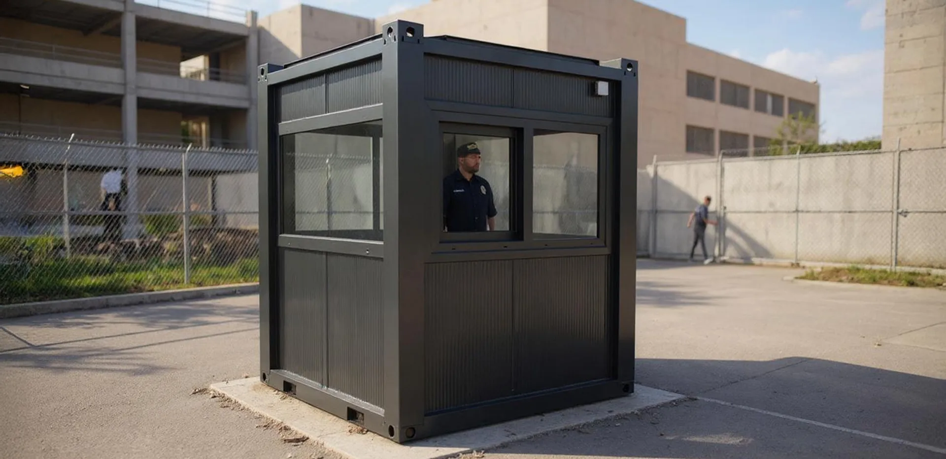MODDOLIVING T200G security hut with observation glazing.