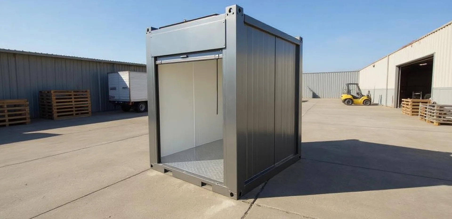T600DP XL storage cabin — frontal elevation with full-width access door.