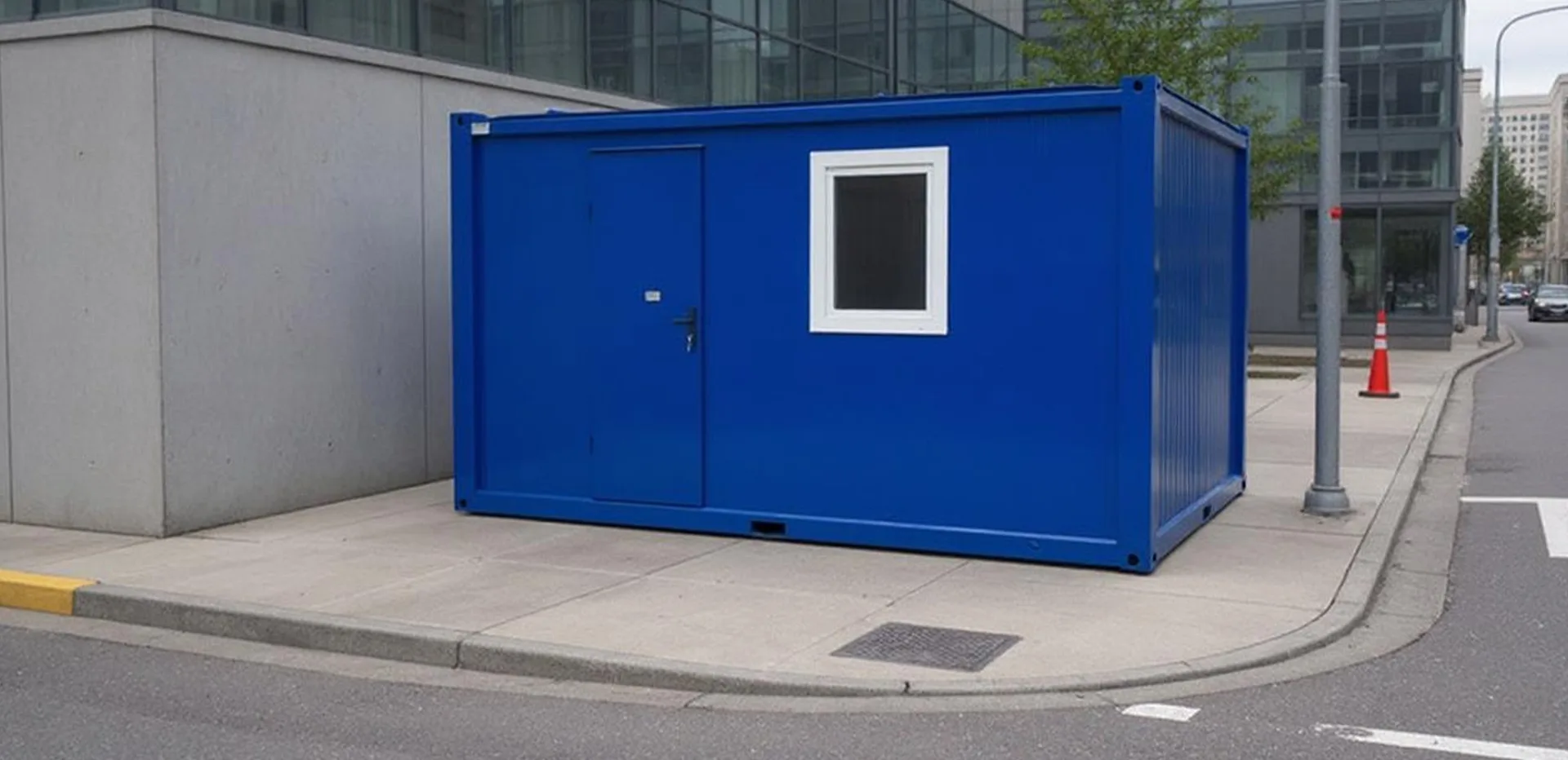 Mobile welfare cabin — alternate exterior angle showing the welfare envelope.