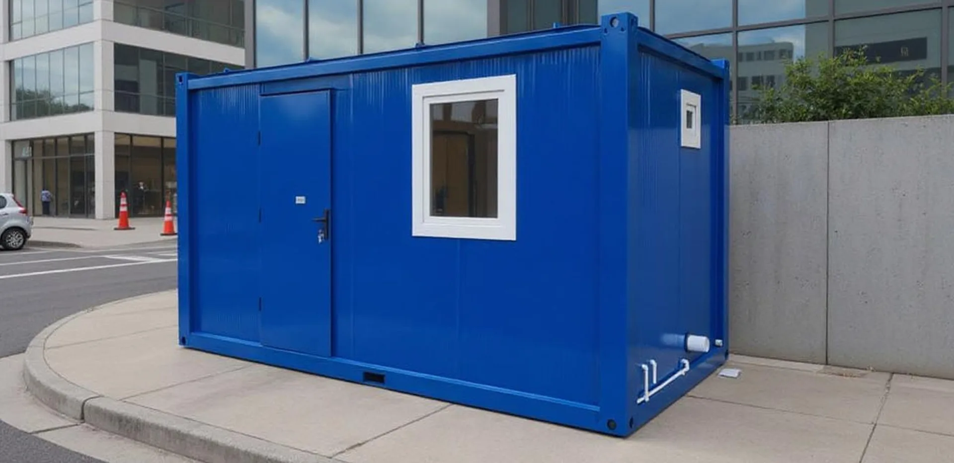 Mobile welfare cabin — interior view of the kitchenette and seating zone.
