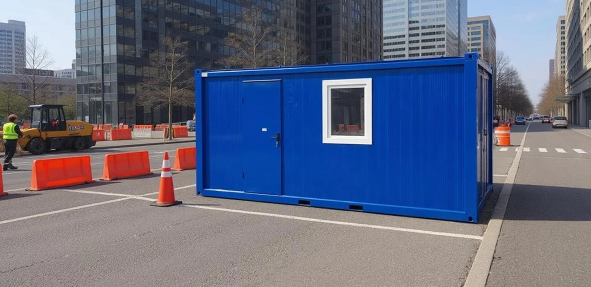MODDOLIVING Static welfare cabin — kitchenette, rest area and integrated WC.