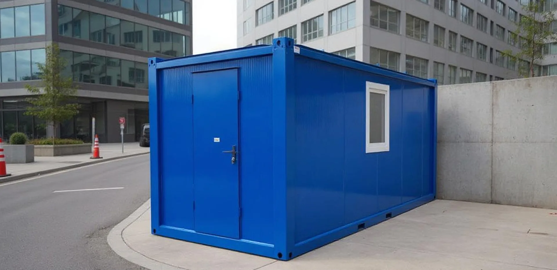 Static welfare cabin — wider site context with adjacent infrastructure.